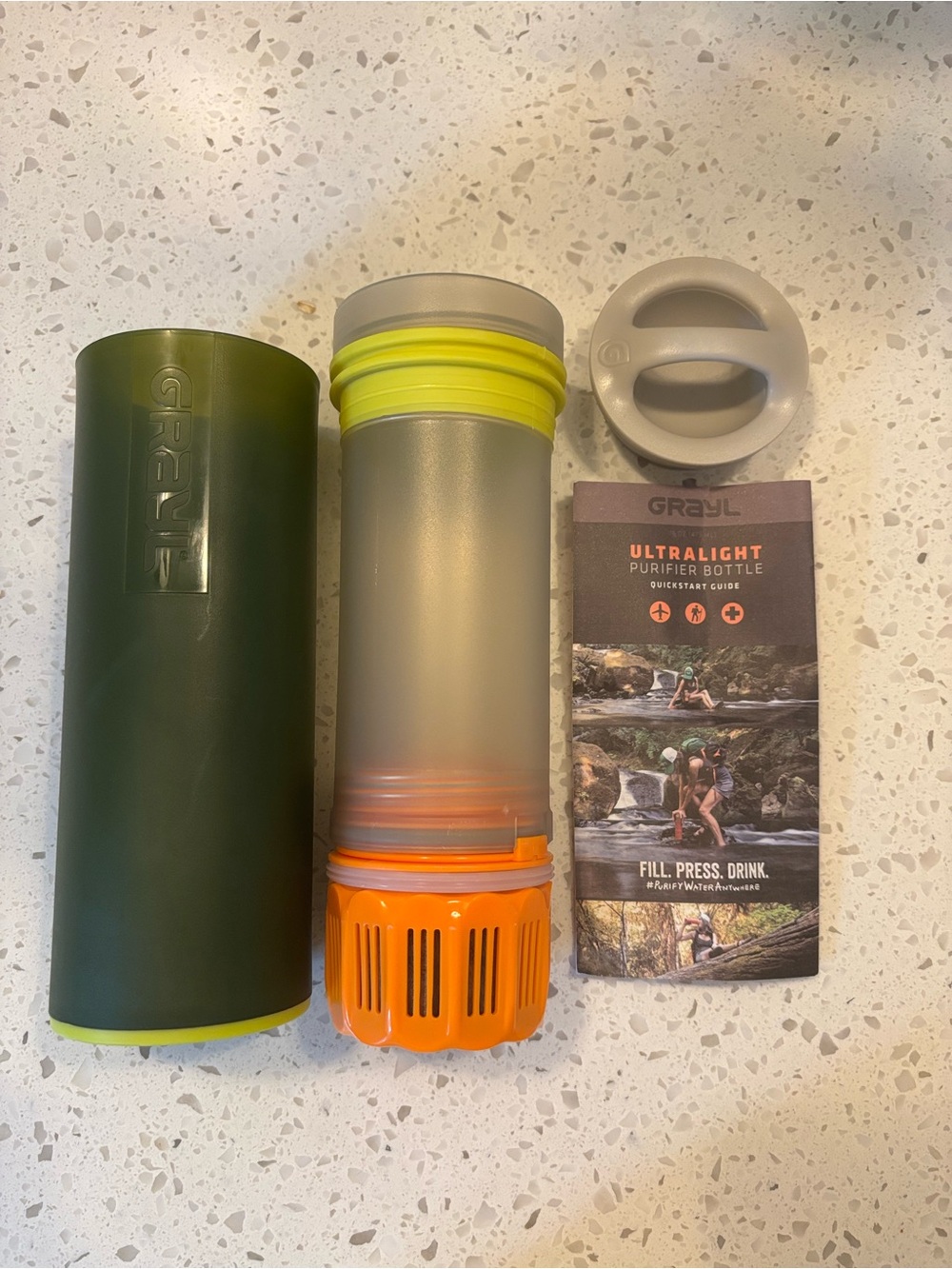 GRAYL Ultralight Purifier Bottle - Olive Green with Orange Accent